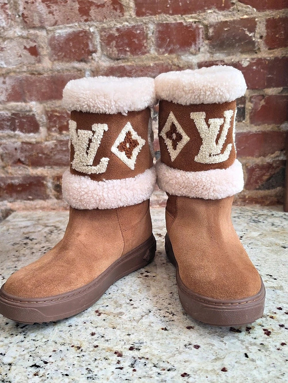 Louis Vuitton Snowdrop Flat Ankle Boot Boots in Brown & Cream